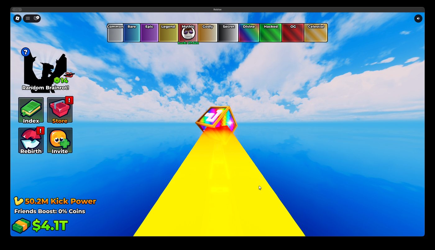 A lucky block flying down a long bright runway over the ocean.