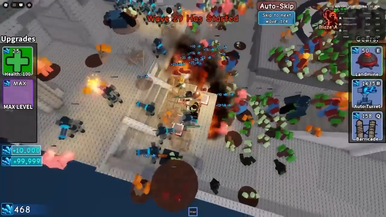 Survive Zombie Arena late wave with a dense zombie horde pushing into player defenses.